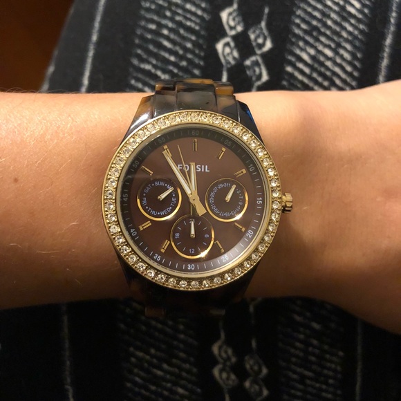 Fossil Shell Multifunction Tortoise Resin Watch - Picture 3 of 5